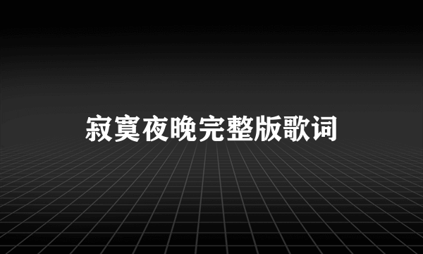 寂寞夜晚完整版歌词