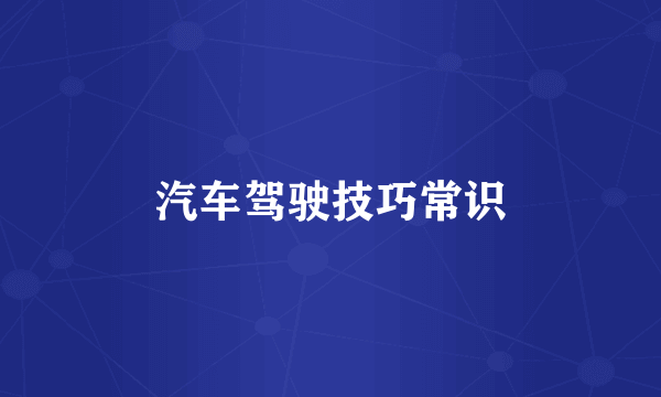 汽车驾驶技巧常识