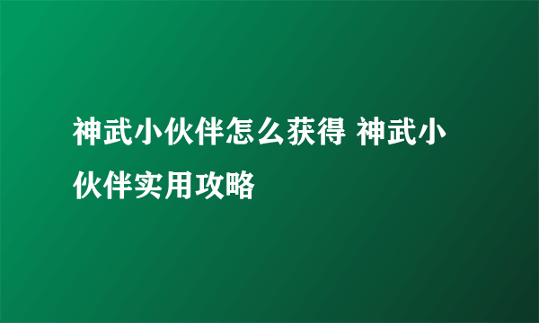 神武小伙伴怎么获得 神武小伙伴实用攻略