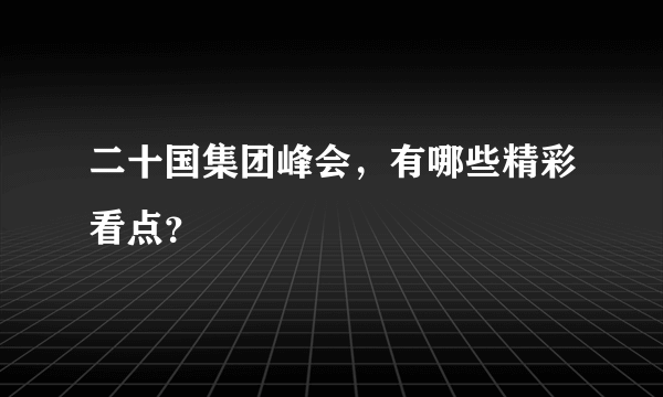 二十国集团峰会，有哪些精彩看点？