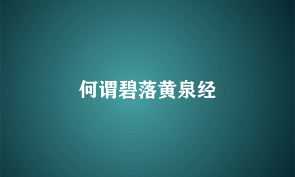 何谓碧落黄泉经