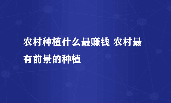 农村种植什么最赚钱 农村最有前景的种植