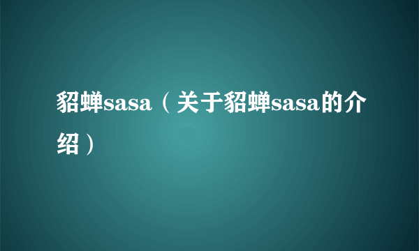 貂蝉sasa（关于貂蝉sasa的介绍）