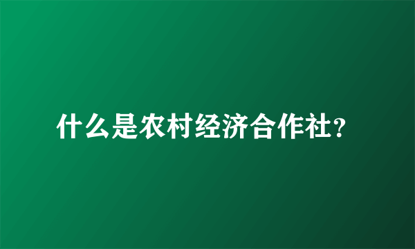 什么是农村经济合作社？