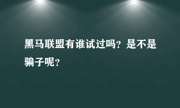 黑马联盟有谁试过吗？是不是骗子呢？