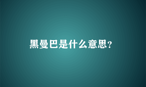 黑曼巴是什么意思？