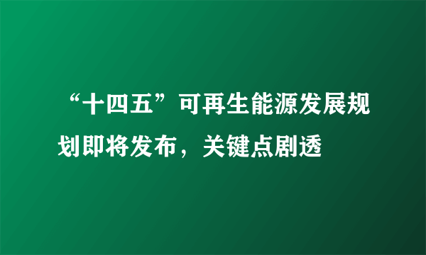 “十四五”可再生能源发展规划即将发布，关键点剧透