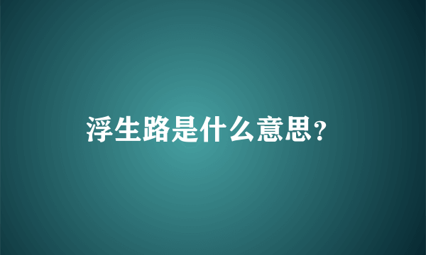 浮生路是什么意思？