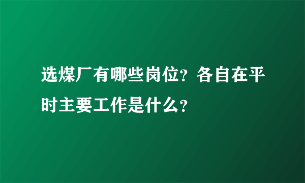 选煤厂有哪些岗位？各自在平时主要工作是什么？
