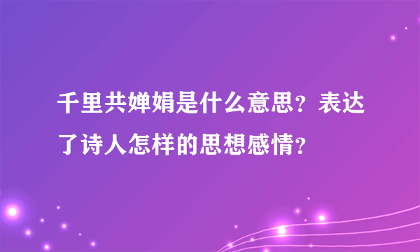 千里共婵娟是什么意思？表达了诗人怎样的思想感情？