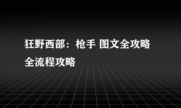 狂野西部：枪手 图文全攻略 全流程攻略