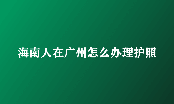 海南人在广州怎么办理护照