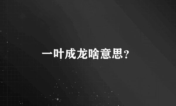 一叶成龙啥意思？