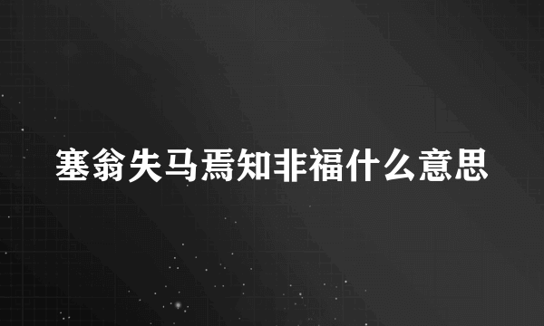 塞翁失马焉知非福什么意思