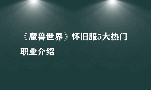《魔兽世界》怀旧服5大热门职业介绍
