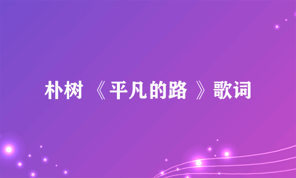 朴树 《平凡的路 》歌词