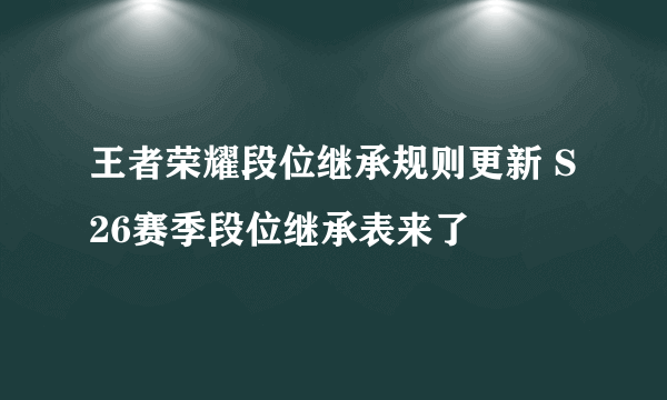 王者荣耀段位继承规则更新 S26赛季段位继承表来了