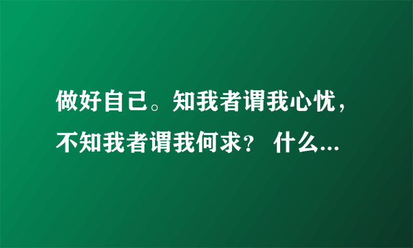 做好自己。知我者谓我心忧，不知我者谓我何求？ 什么意思求解答……