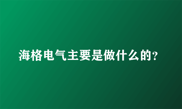 海格电气主要是做什么的？