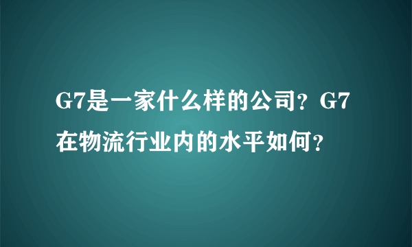 G7是一家什么样的公司？G7在物流行业内的水平如何？