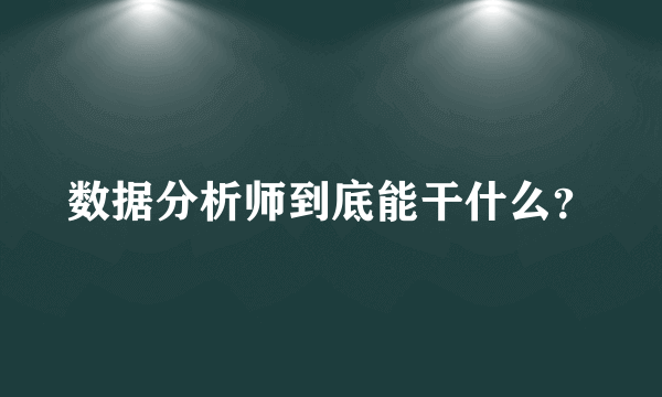 数据分析师到底能干什么？
