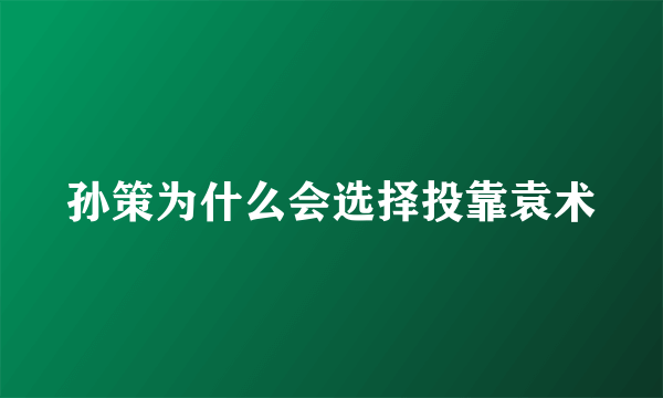 孙策为什么会选择投靠袁术