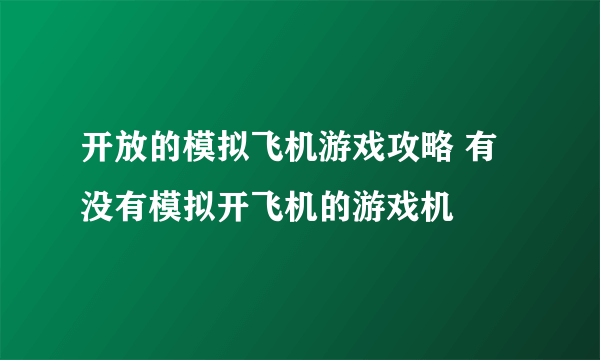 开放的模拟飞机游戏攻略 有没有模拟开飞机的游戏机