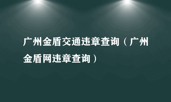 广州金盾交通违章查询（广州金盾网违章查询）
