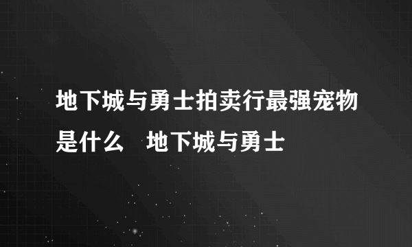 地下城与勇士拍卖行最强宠物是什么   地下城与勇士