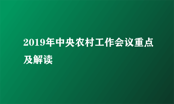 2019年中央农村工作会议重点及解读