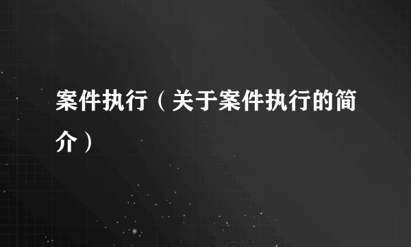 案件执行（关于案件执行的简介）