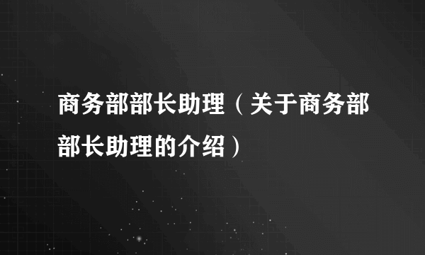 商务部部长助理（关于商务部部长助理的介绍）