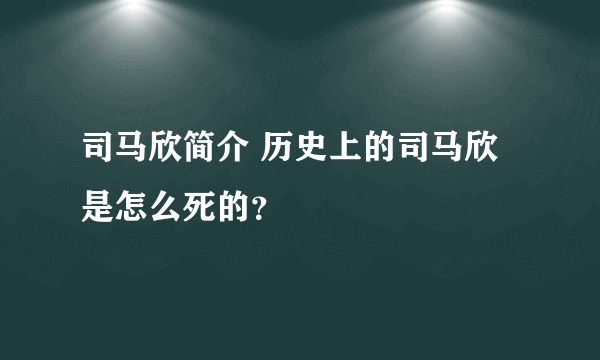 司马欣简介 历史上的司马欣是怎么死的？