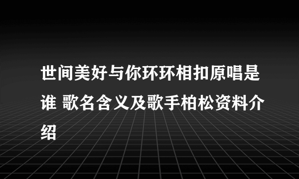 世间美好与你环环相扣原唱是谁 歌名含义及歌手柏松资料介绍