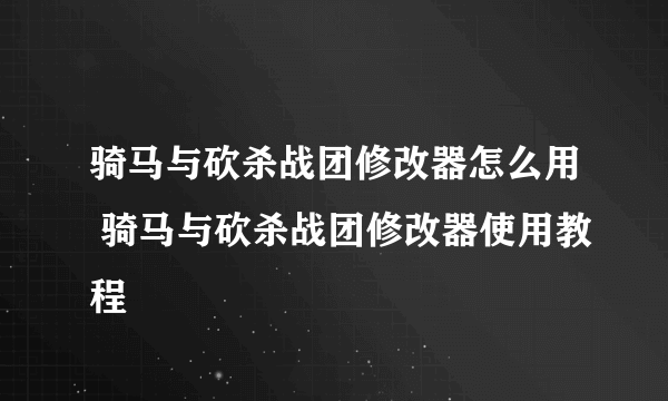 骑马与砍杀战团修改器怎么用 骑马与砍杀战团修改器使用教程