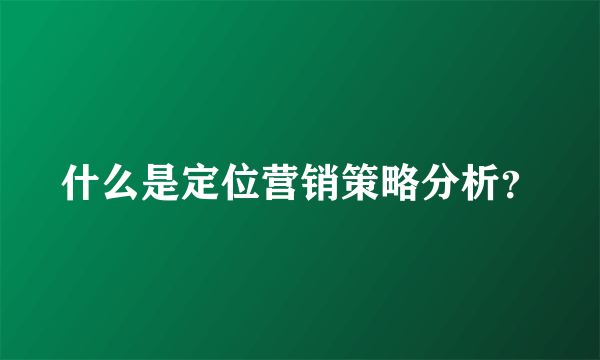 什么是定位营销策略分析？
