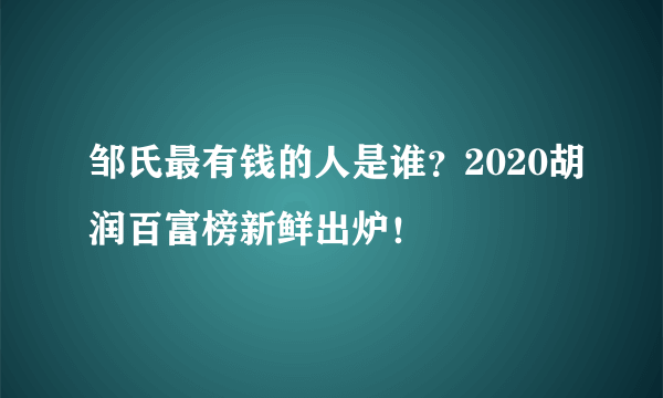 邹氏最有钱的人是谁？2020胡润百富榜新鲜出炉！
