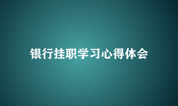 银行挂职学习心得体会