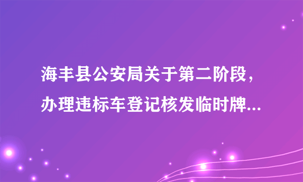 海丰县公安局关于第二阶段，办理违标车登记核发临时牌证的公告, 你怎么看？