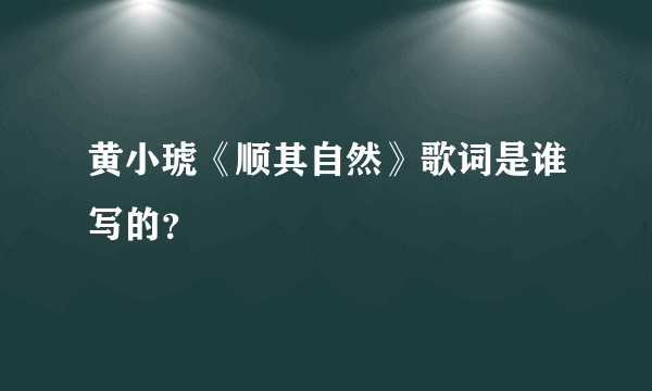 黄小琥《顺其自然》歌词是谁写的？