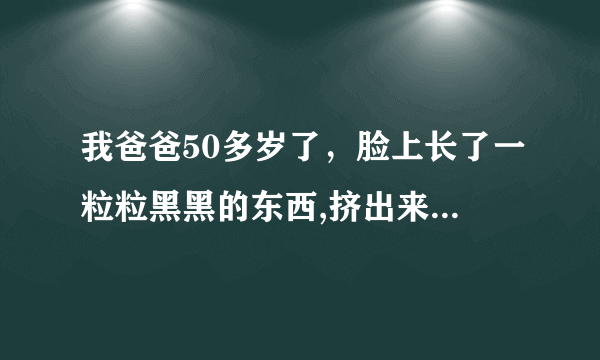我爸爸50多岁了，脸上长了一粒粒黑黑的东西,挤出来有脓,没多久又长起来了,是什么东西啊，要怎么办呢？