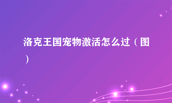 洛克王国宠物激活怎么过（图）