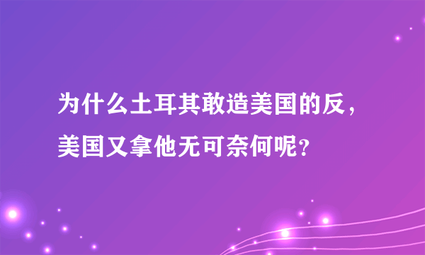 为什么土耳其敢造美国的反，美国又拿他无可奈何呢？