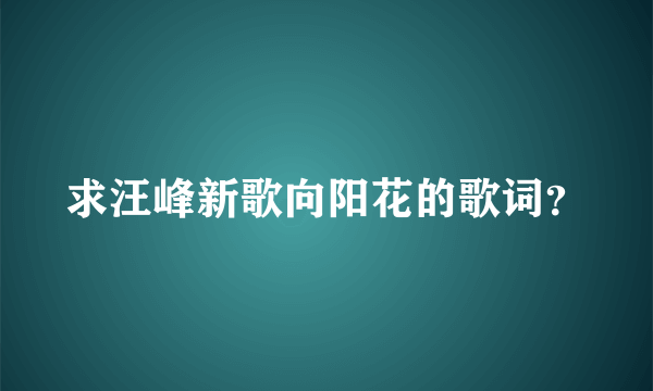 求汪峰新歌向阳花的歌词？