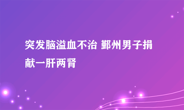 突发脑溢血不治 鄞州男子捐献一肝两肾