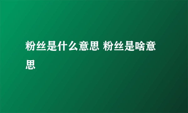 粉丝是什么意思 粉丝是啥意思