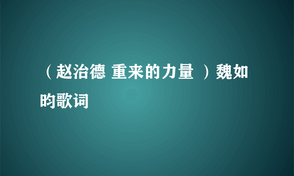 （赵治德 重来的力量 ）魏如昀歌词