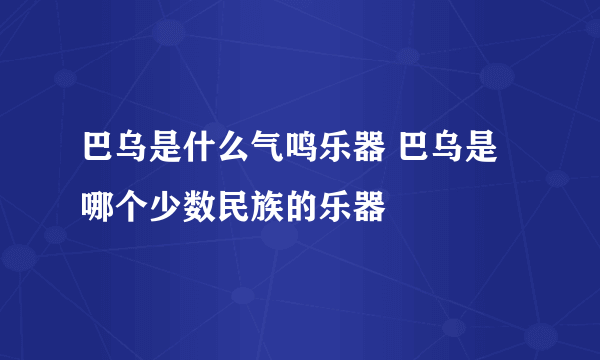 巴乌是什么气鸣乐器 巴乌是哪个少数民族的乐器